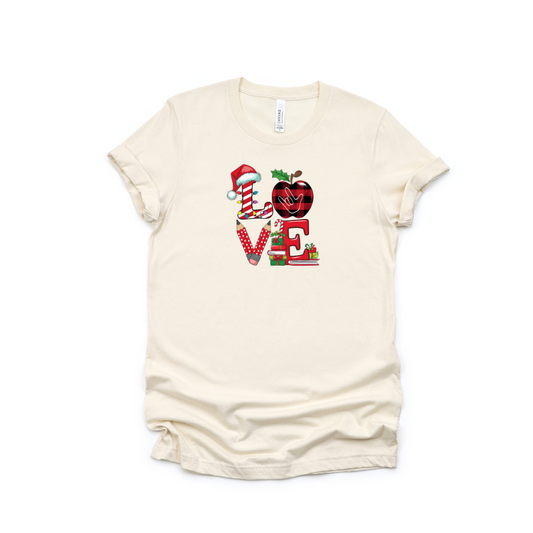 LOVE Teacher Christmas Themed Cream tee