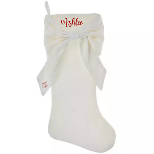 Personalized Name White Bow Stocking