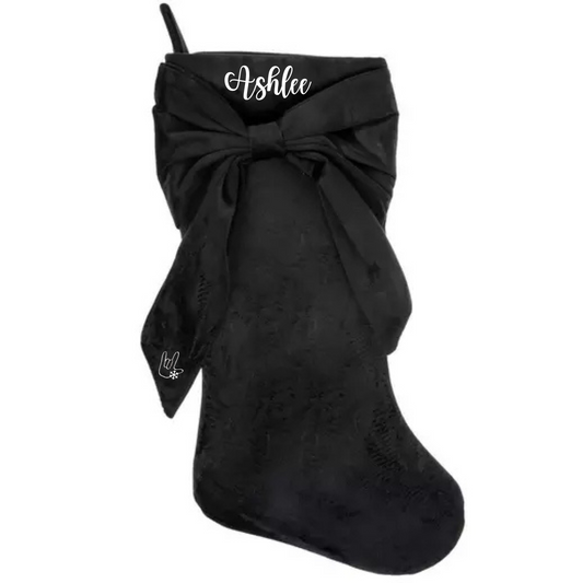 Personalized Name Black Bow Stocking