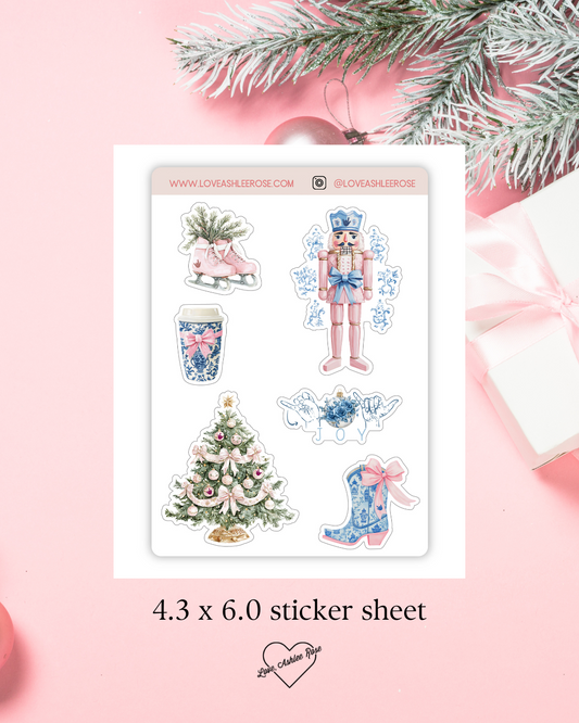 Pink and Blue Christmas Sticker Sheet