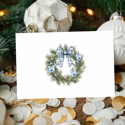 Blue Bow Wreath ILY Ornaments Greeting Card