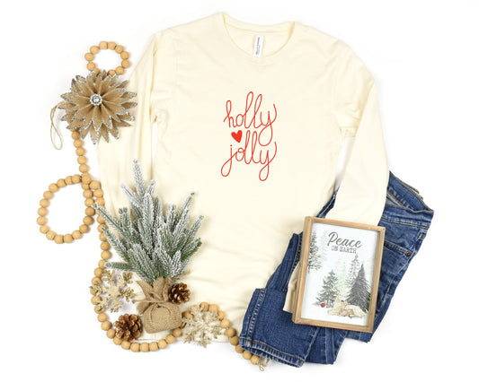 Holly Jolly Cream  Long Sleeved Tee