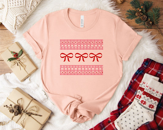 Red Bows ILY Christmas Peach Tee