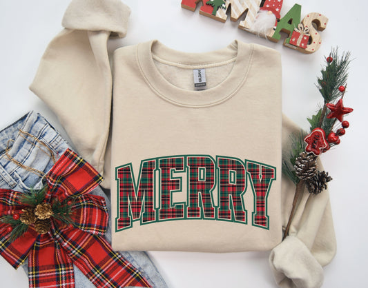 Merry Plaid Tan Sweatshirt