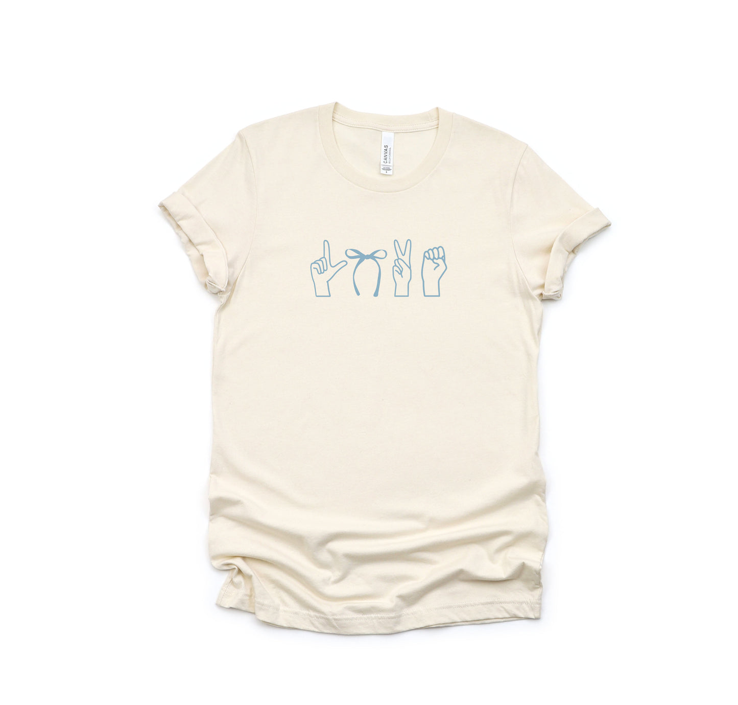 Blue  Love Bow ASL Cream Tee