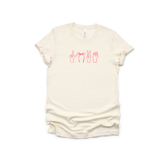 Pink Love Bow ASL Cream Tee