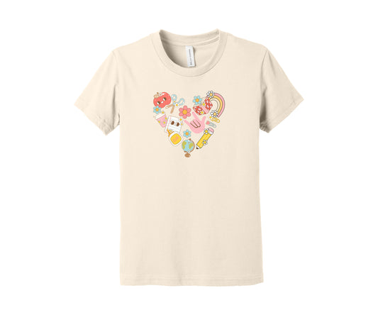 Retro School ILY Heart Adult Tee