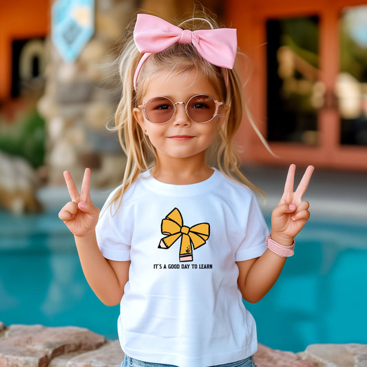 Its A Good Day To Learn Pencil ILY Bow Toddler Tee