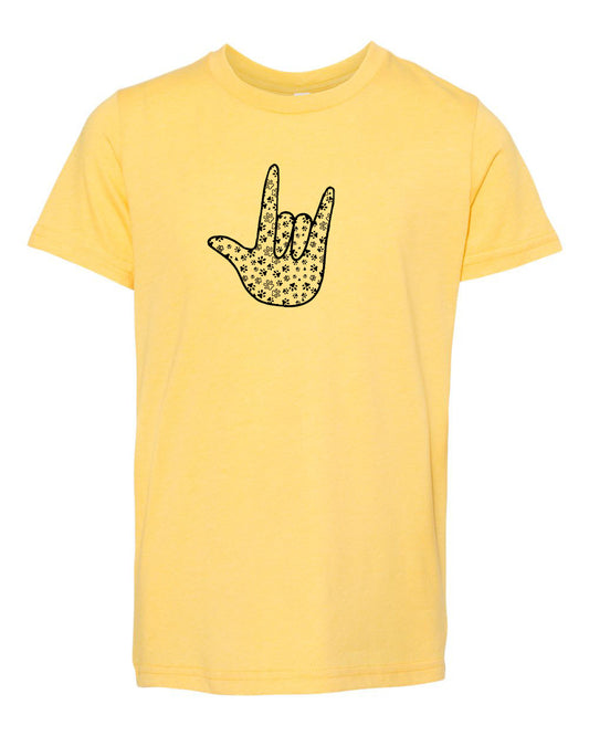 Light Yellow  ILY dog paws Toddler and Youth Tee