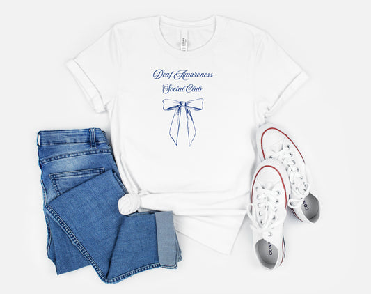 Deaf Awareness Blue Bow White Tee