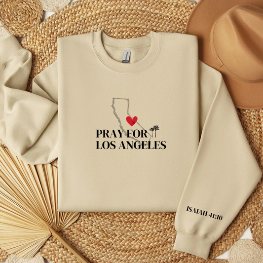 PRAY FOR LOS ANGELES Tan Sweatshirt